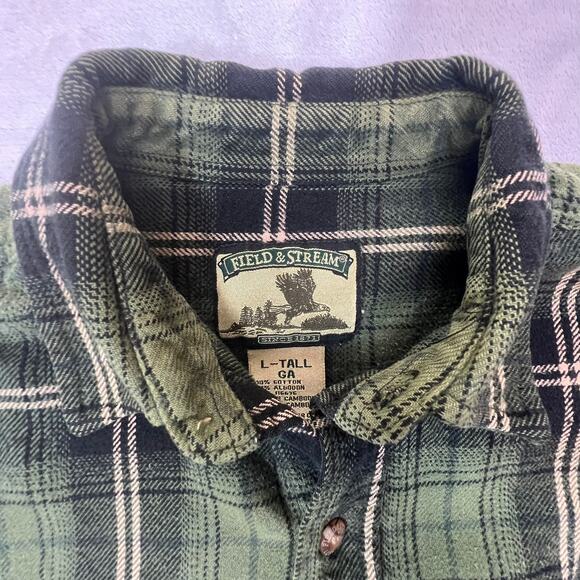 Vintage Field and Stream Green Flannel Work Shirt Tall Sz Large with Minor Flaws - Picture 2 of 9